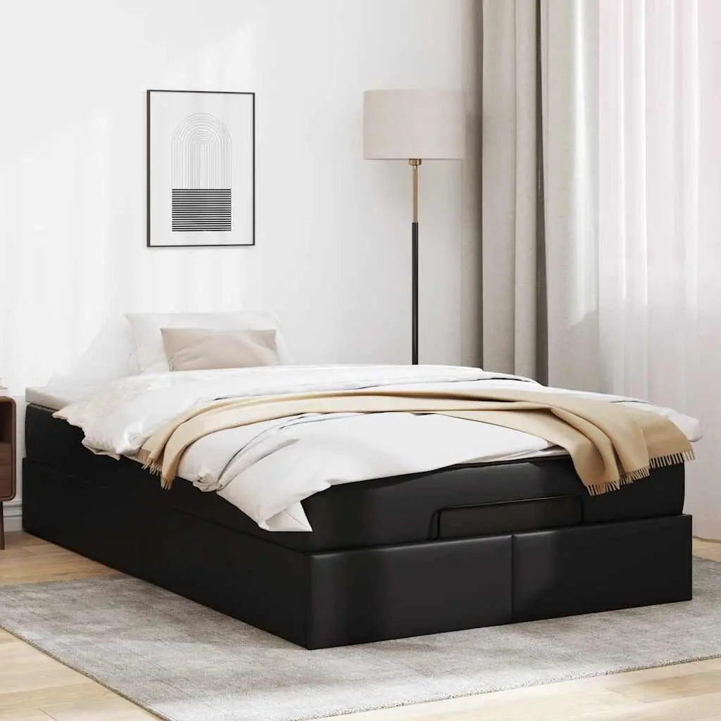 Ottoman Storage Bed Super Single Black Faux Leather Frame with Pocket Spring Mattress