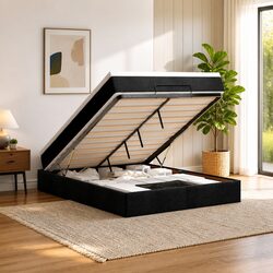 Stylish Black Ottoman Bed with Spring Mattress for Any Space