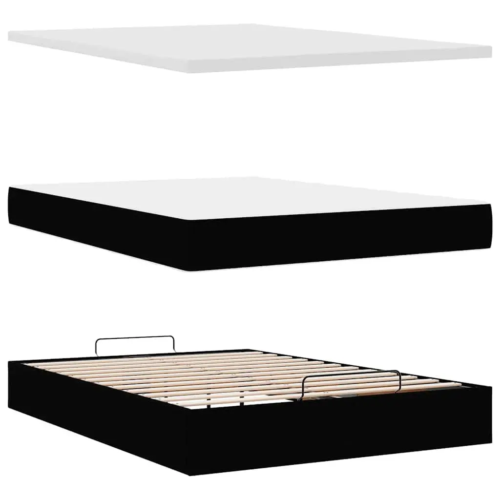 Double Ottoman Bed with Pocket Spring Mattress Black Fabric Hydraulic Lift Storage