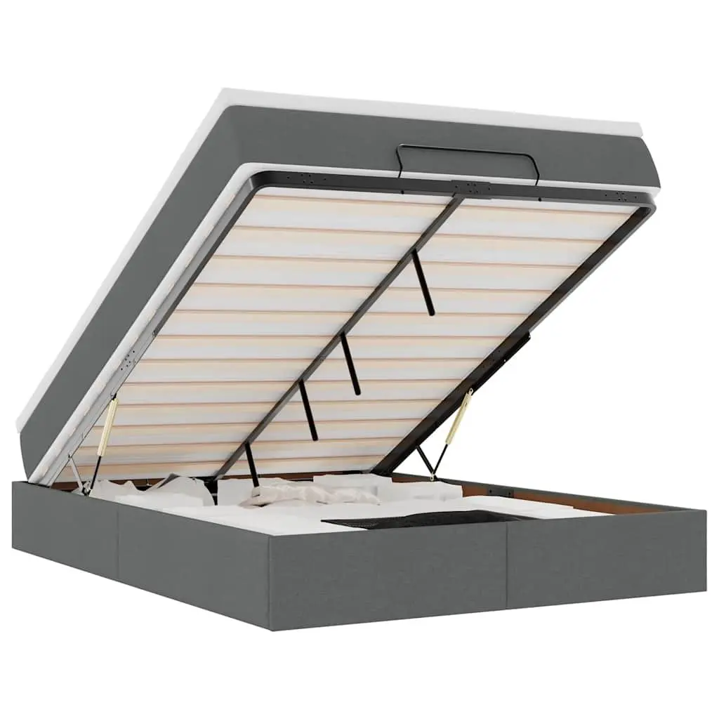 Ottoman Bed Queen with Pocket Spring Mattress Grey Fabric Hydraulic Lift Storage Base