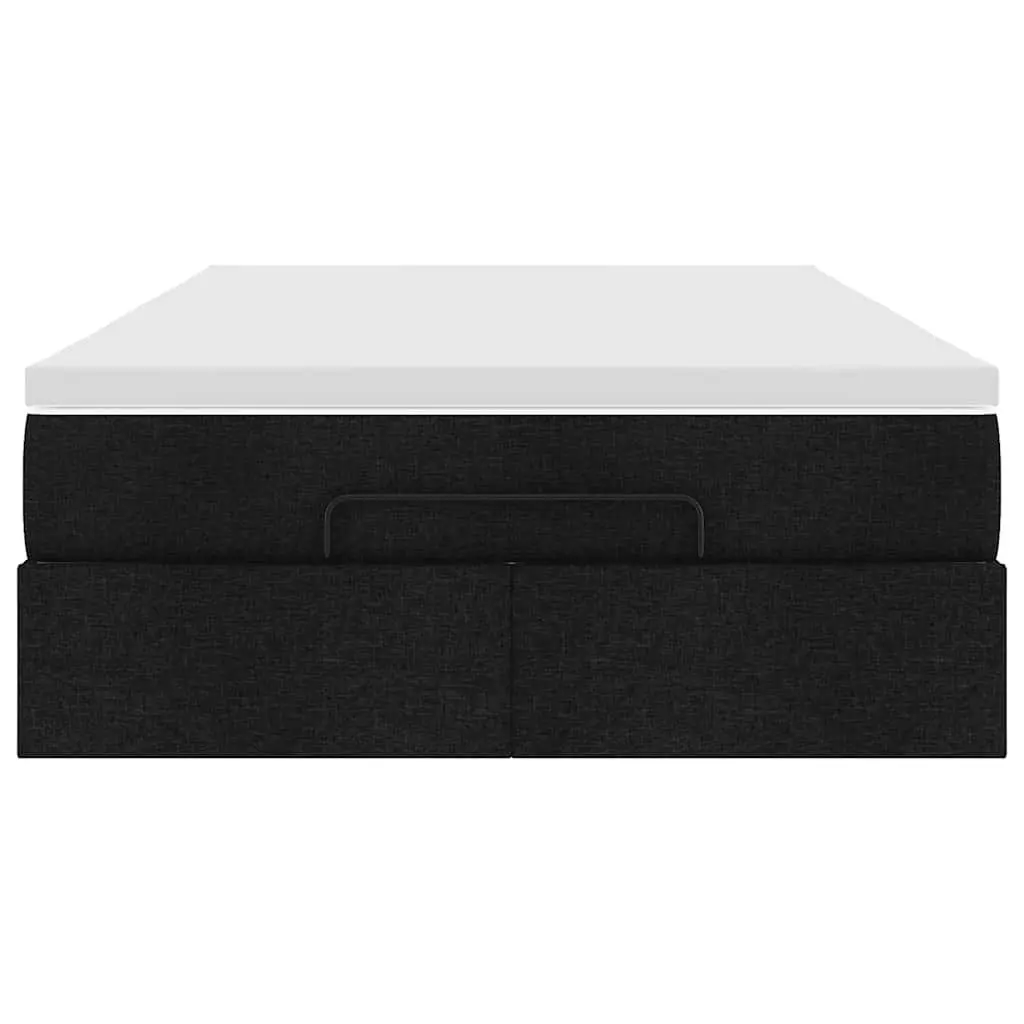 King Single Ottoman Bed Frame Black Fabric with Hydraulic Lift Up Storage and Pocket Spring Mattress