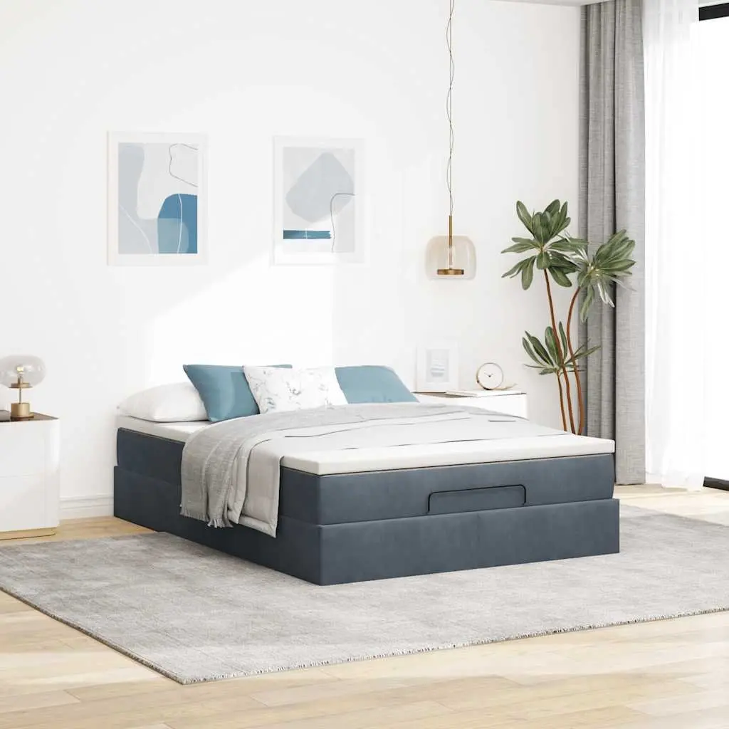 Ottoman Bed Queen Size with Pocket Spring Mattress Grey Velvet Storage Lift