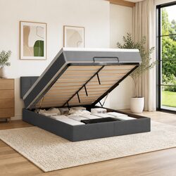 Grey Fabric Queen Ottoman Bed for Stylish Storage
