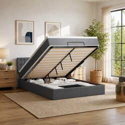 Space-Saving Grey Ottoman Bed with Integrated Pocket Spring Mattress