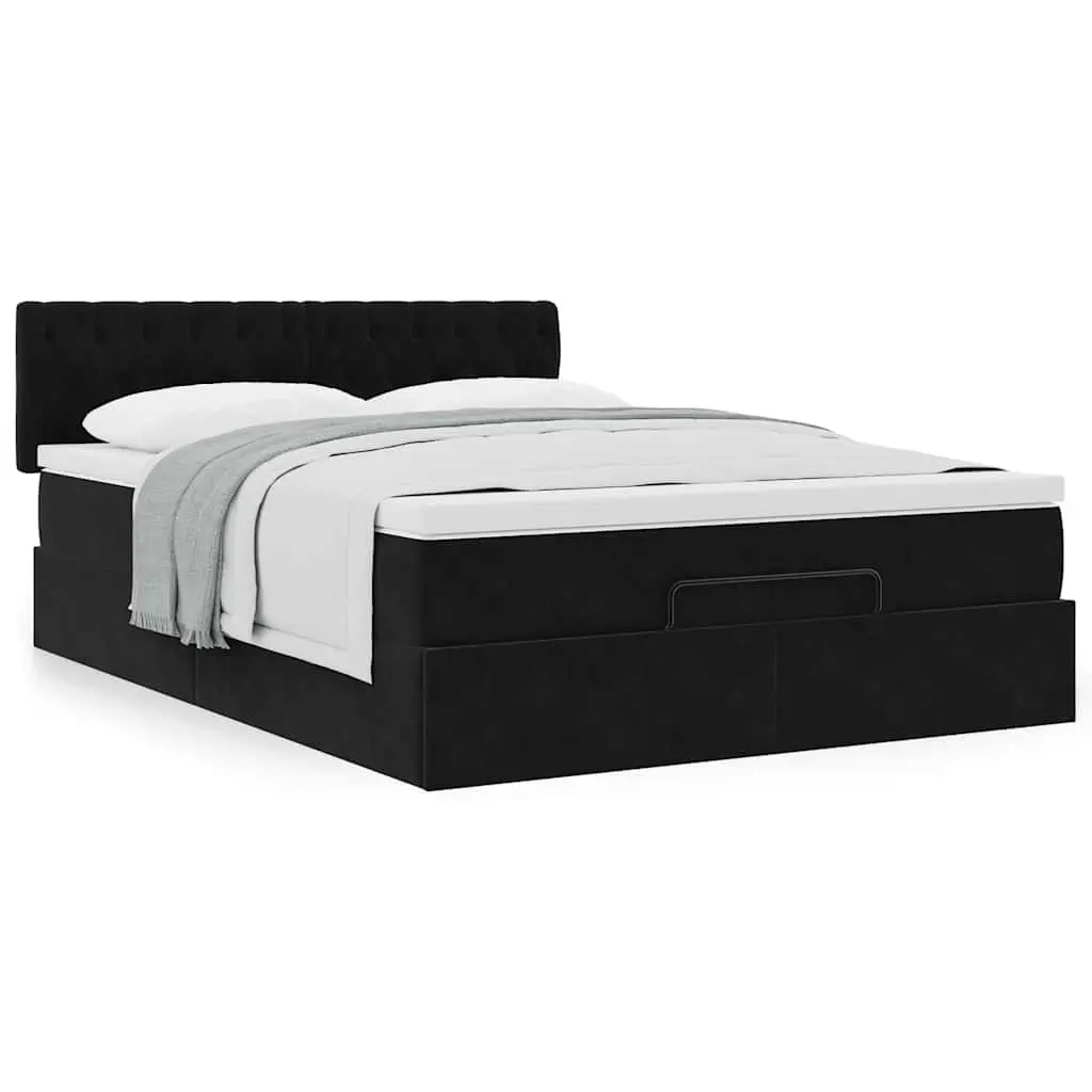 Double Ottoman Bed Black Velvet Pocket Spring Mattress with Hydraulic Lift Storage