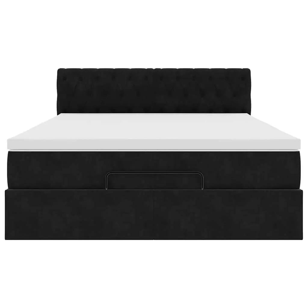 Double Ottoman Bed Black Velvet Pocket Spring Mattress with Hydraulic Lift Storage