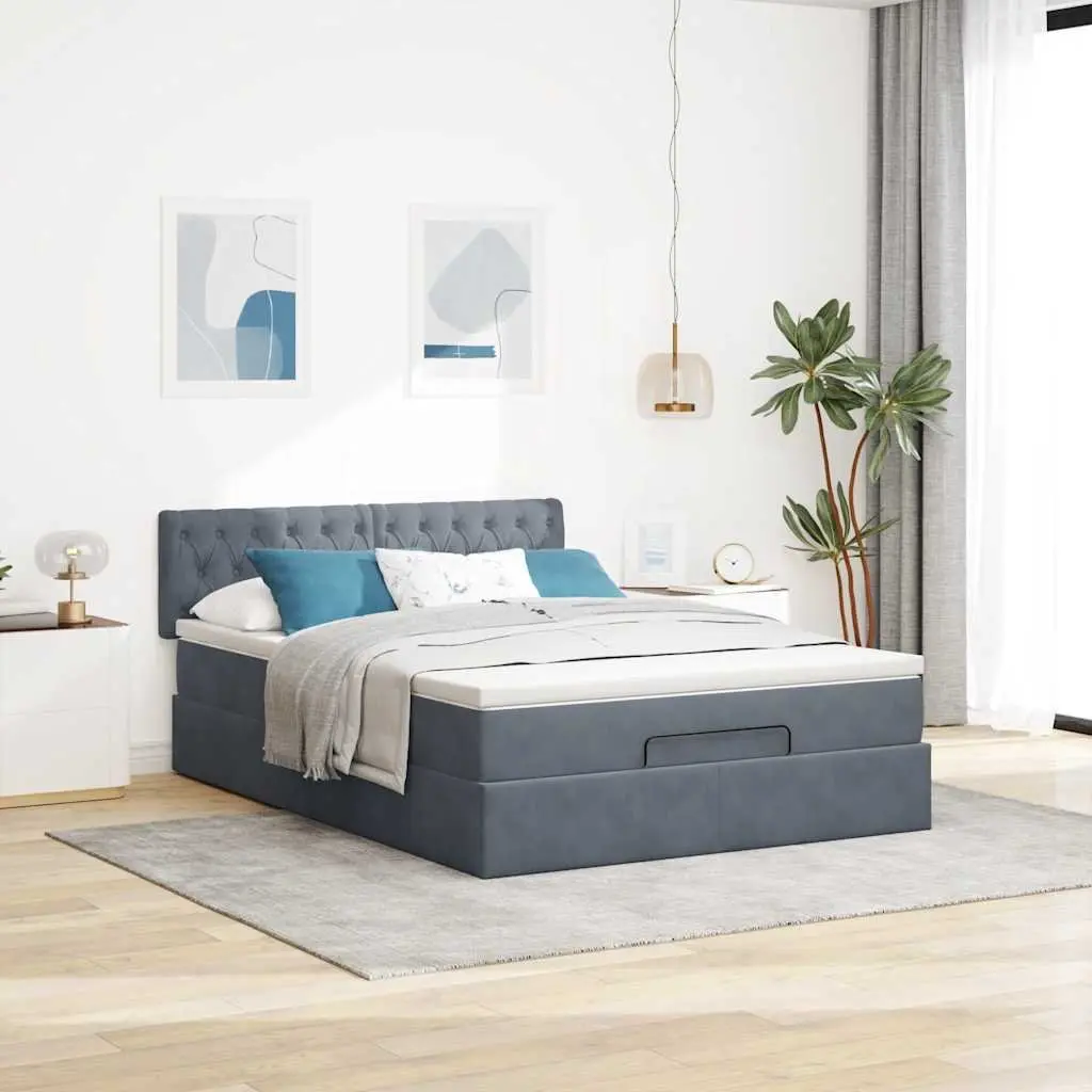 Queen Size Ottoman Bed with Hydraulic Lift Storage and Pocket Spring Mattress in Grey Velvet