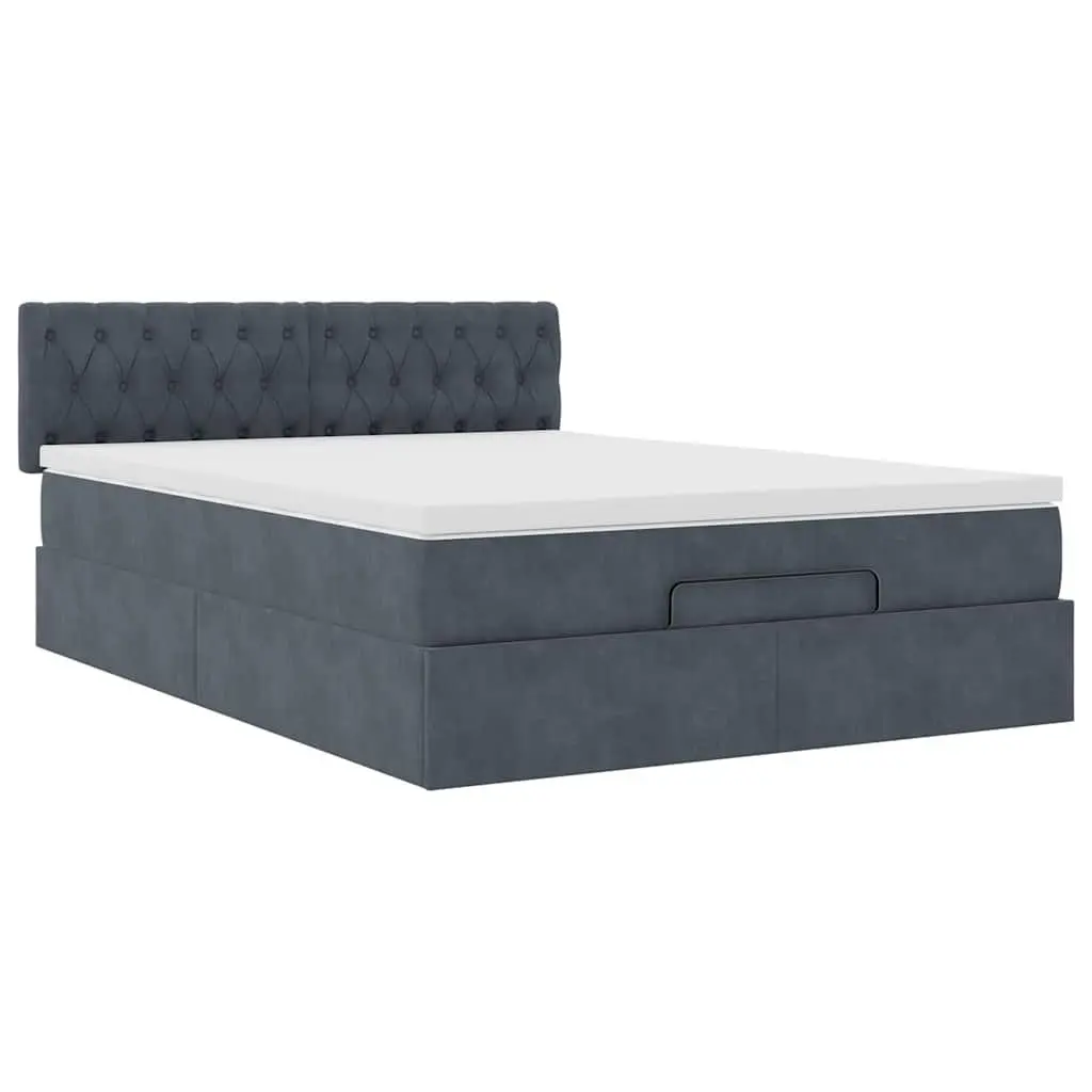 Queen Size Ottoman Bed with Hydraulic Lift Storage and Pocket Spring Mattress in Grey Velvet