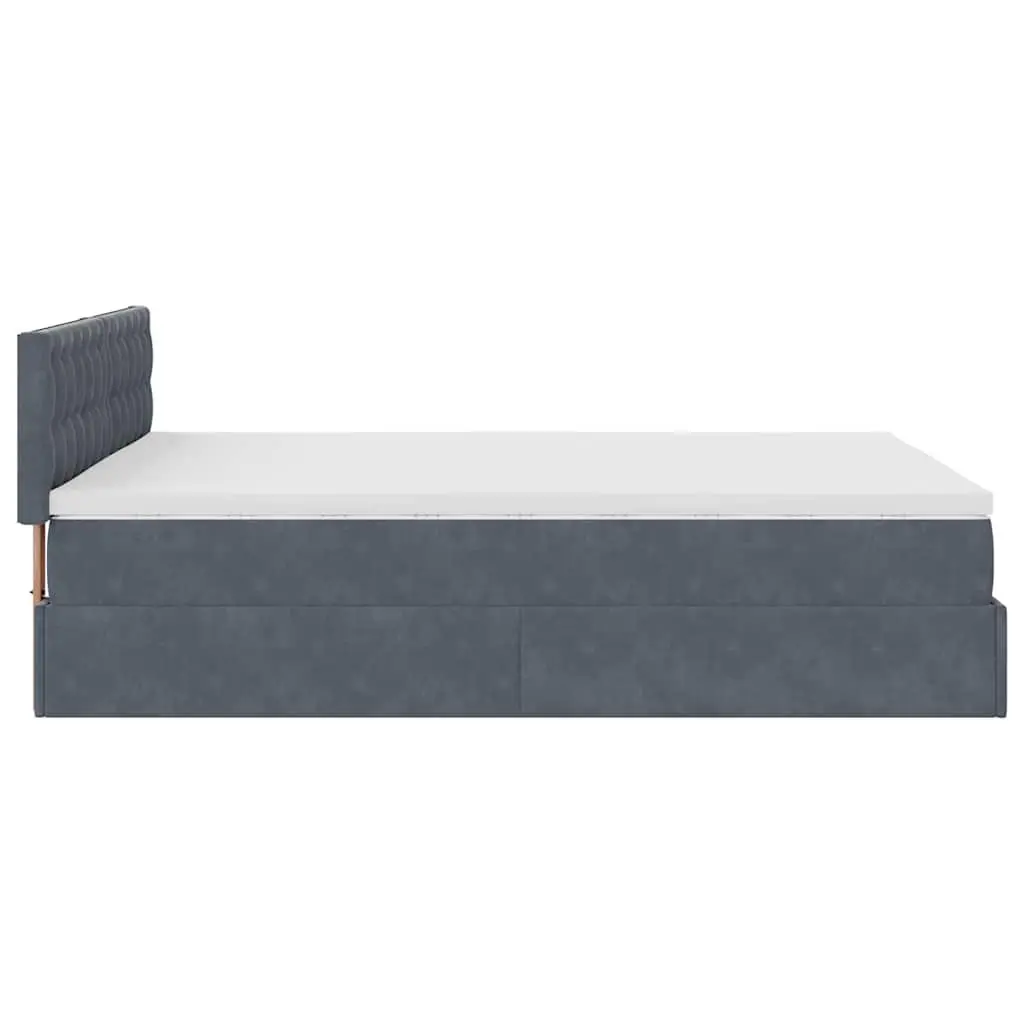 Queen Size Ottoman Bed Grey Velvet with Pocket Spring Mattress and Hydraulic Storage Lift