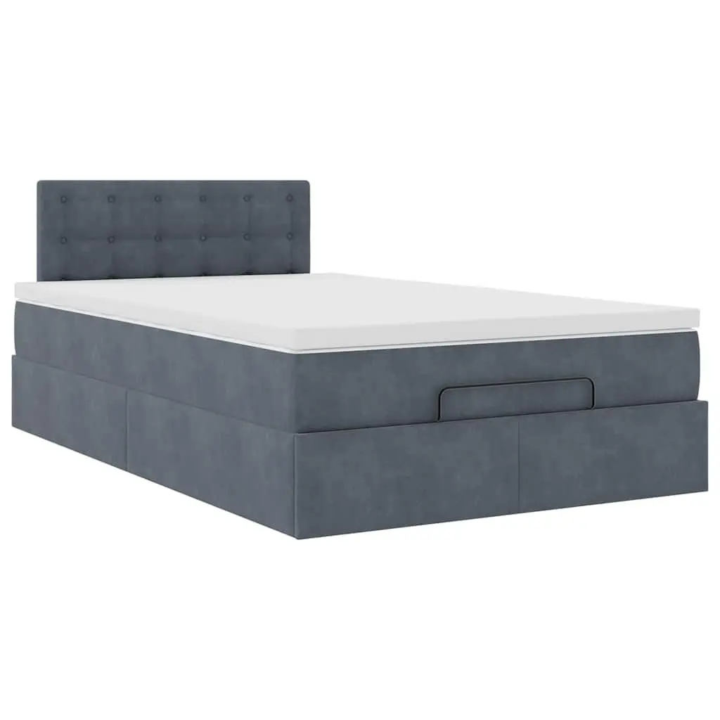 King Single Ottoman Bed Grey Velvet with Pocket Spring Mattress and Hydraulic Lift Storage