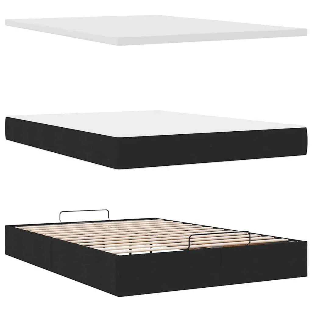 Double Ottoman Bed with Pocket Spring Mattress Black Fabric Hydraulic Lift LED Lights