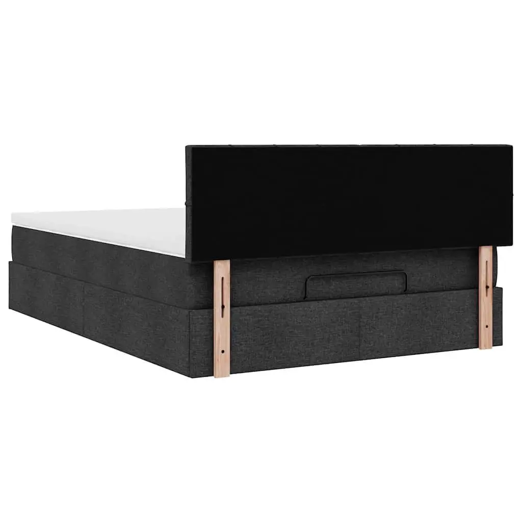 Ottoman Bed Double Black Fabric Pocket Spring Mattress LED Lights Storage