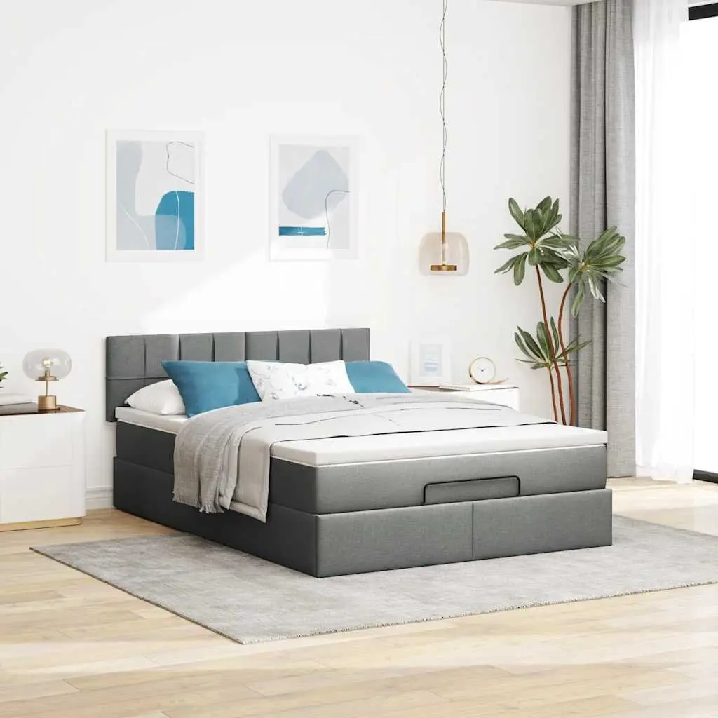 Ottoman Bed with Pocket Spring Mattress Hydraulic Lift Storage Grey Fabric LED Lights