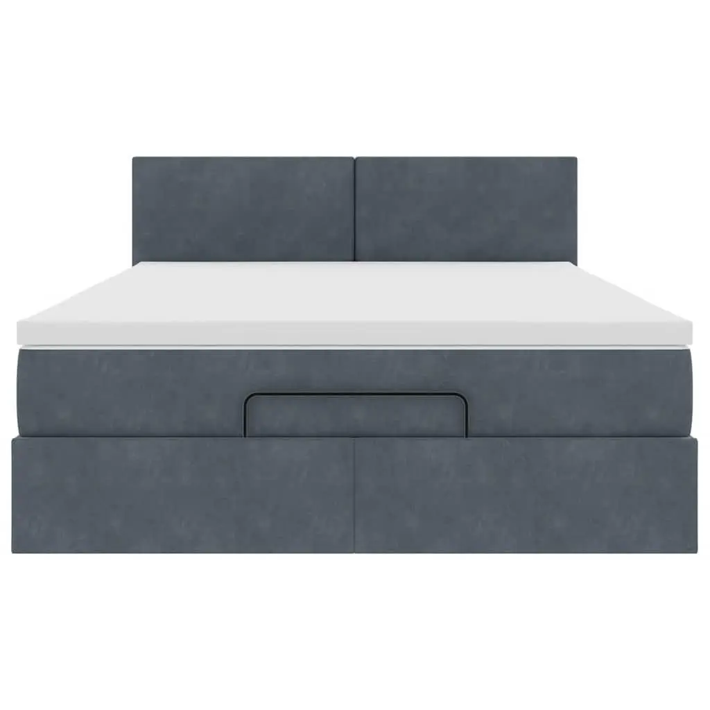 Queen Ottoman Bed Grey Velvet Pocket Spring Mattress LED Lights Storage