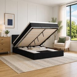 Ottoman Bed Queen with Pocket Spring Mattress Storage Lift LED Lights Black