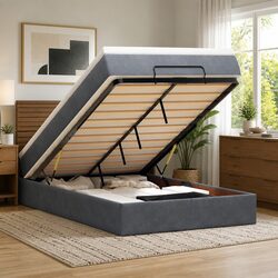 Grey Velvet Ottoman Bed King Single for Stylish Storage