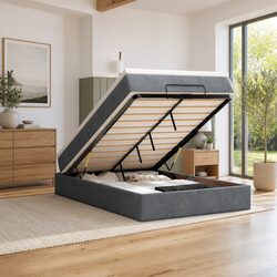 Grey Velvet King Single Ottoman Bed with Integrated Mattress