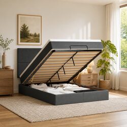 Stylish Grey Ottoman Bed for Enhanced Living Space