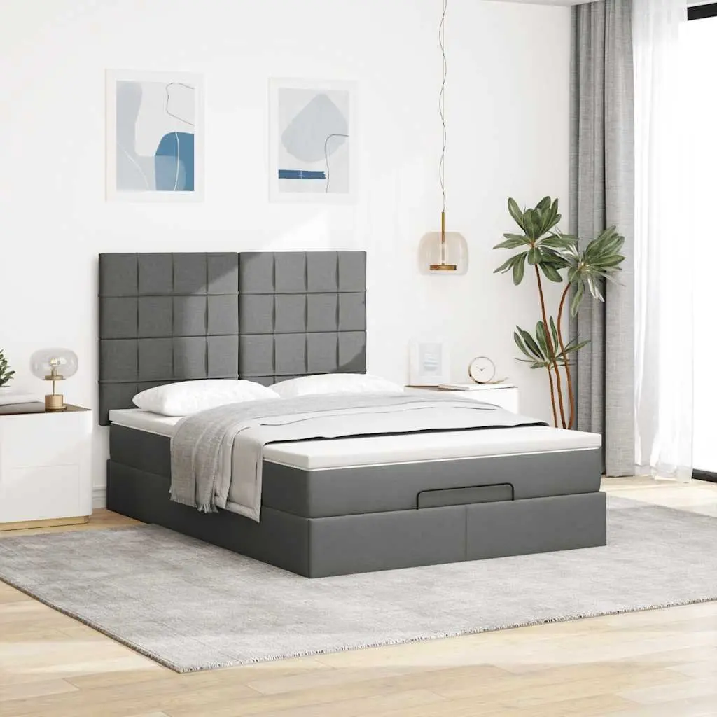Ottoman Bed Queen Size Grey Fabric Storage Lift Slat Base with Pocket Spring Mattress