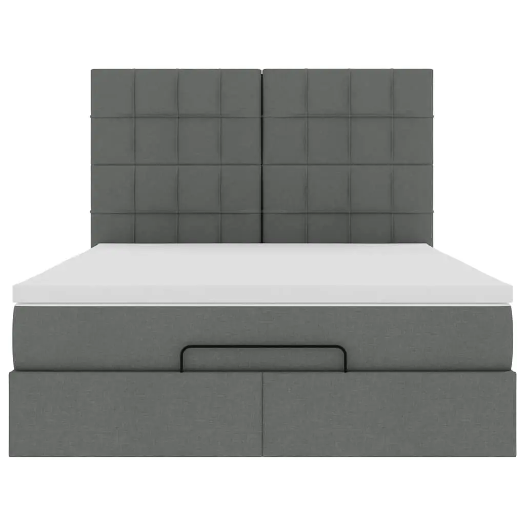 Ottoman Bed Queen Size Grey Fabric Storage Lift Slat Base with Pocket Spring Mattress
