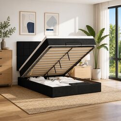 Queen Ottoman Bed with Pocket Spring Mattress and Storage