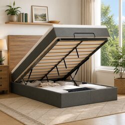 Grey Fabric Ottoman Bed with Mattress for Stylish Living