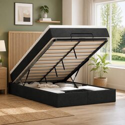 Stylish Ottoman Bed in Black with Lift Mechanism and Mattress