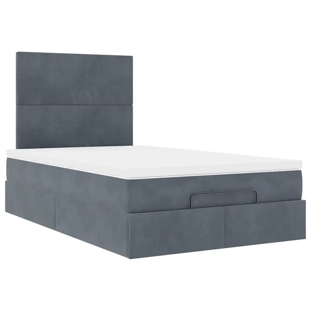 King Single Ottoman Bed Grey Velvet Upholstered Frame with Pocket Spring Mattress and Hydraulic Lift Storage
