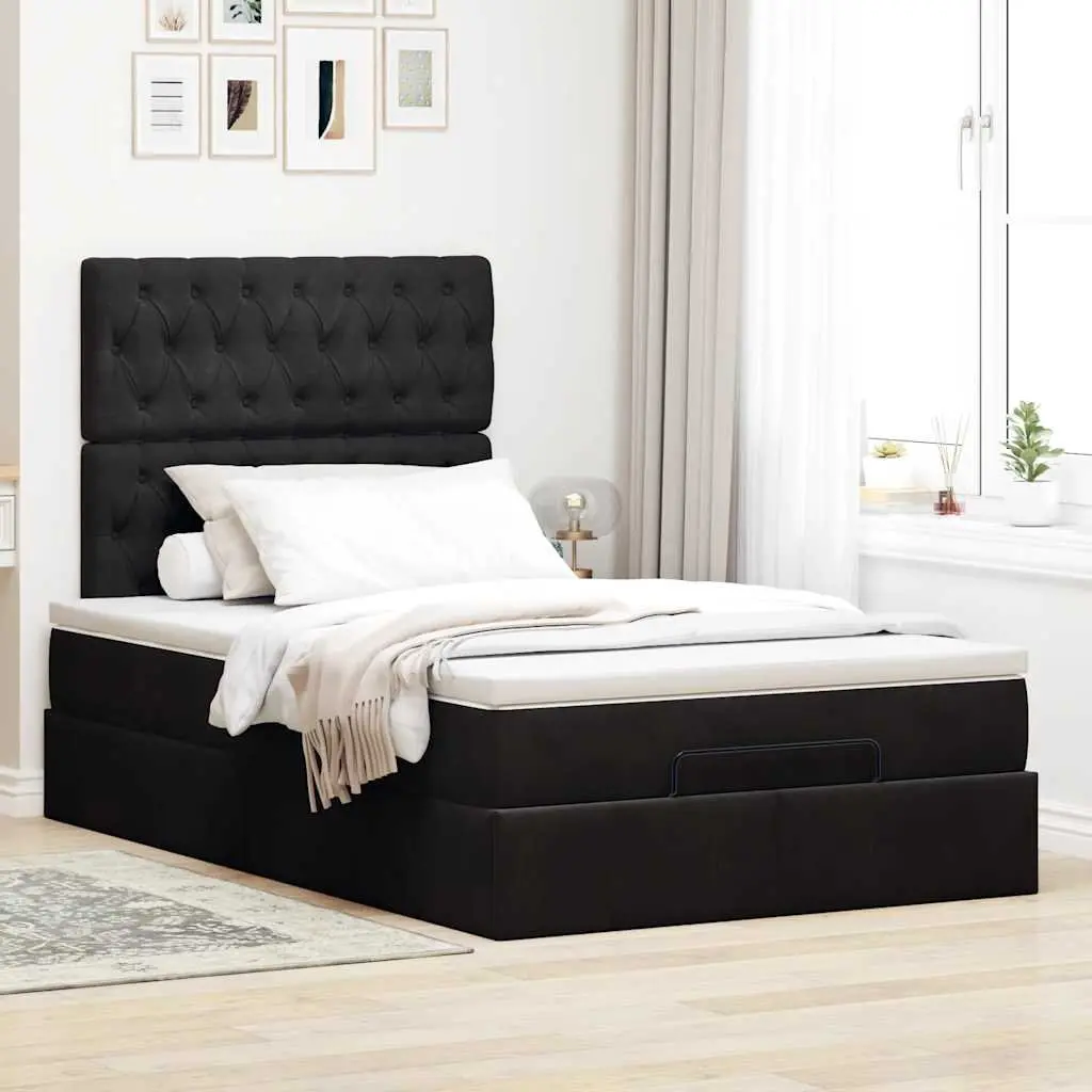 Ottoman Bed King Single Black Velvet Storage Lift-Up Frame with Pocket Spring Mattress