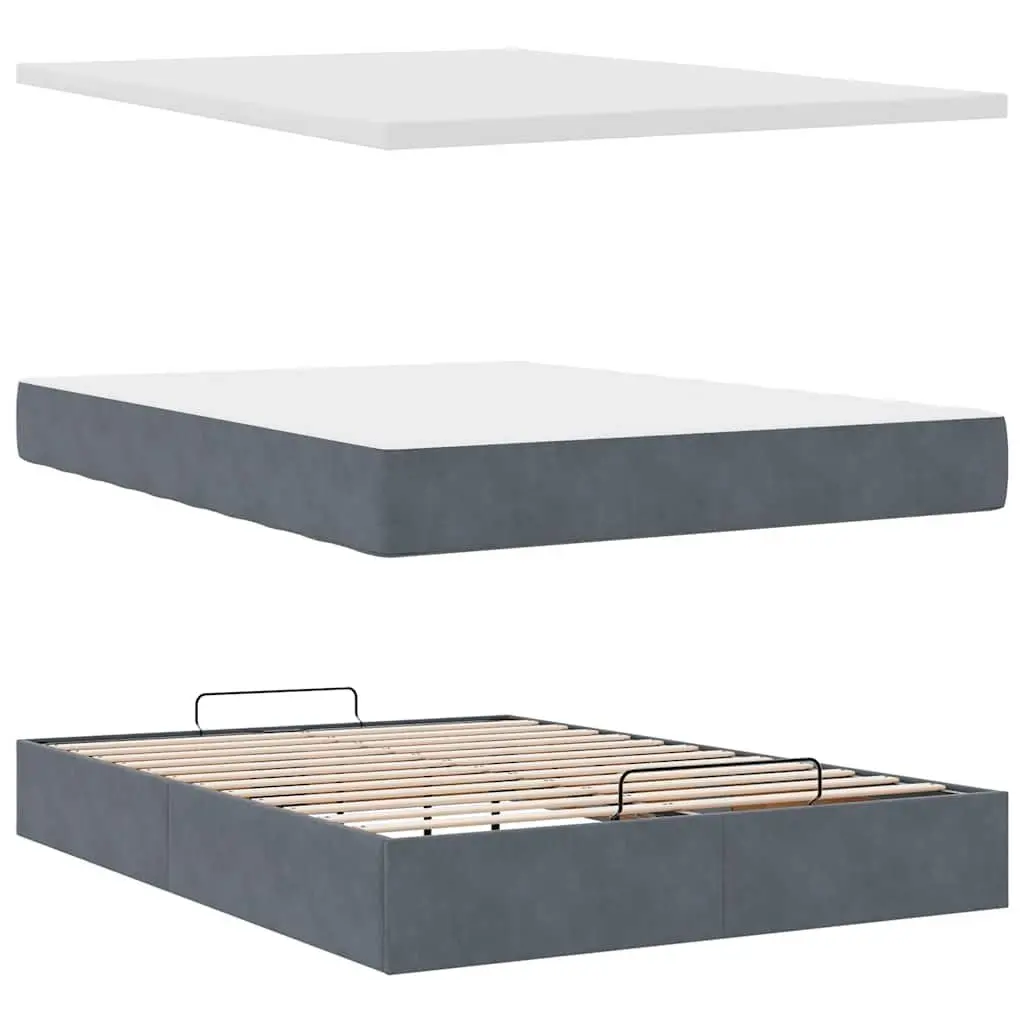 Ottoman Bed Queen Grey Velvet Pocket Spring Mattress Hydraulic Lift Storage