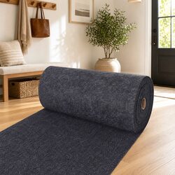 Runner Rug Anthracite 1.2 x 10m Polyester Hallway Entryway Indoor Outdoor