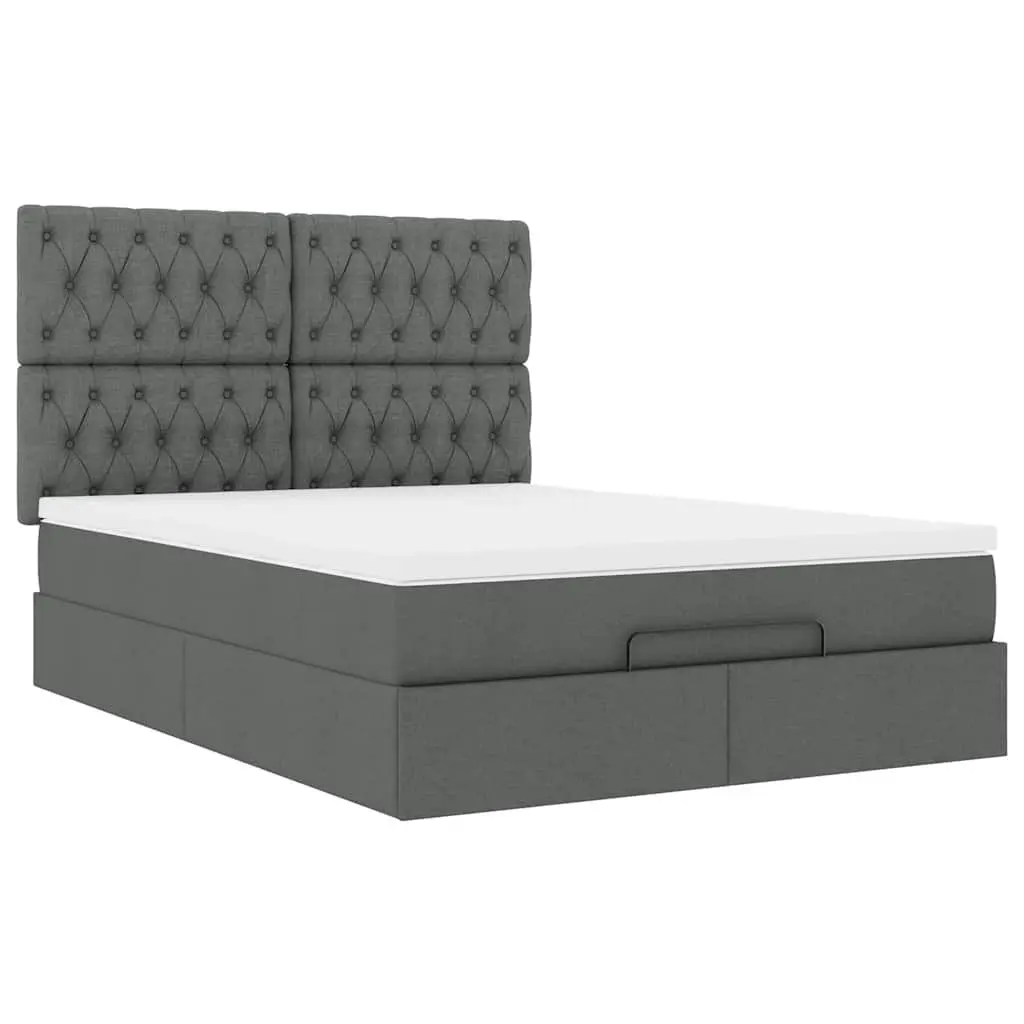 Ottoman Bed Queen Grey Fabric Pocket Spring Mattress Hydraulic Lift Storage with LED Lights