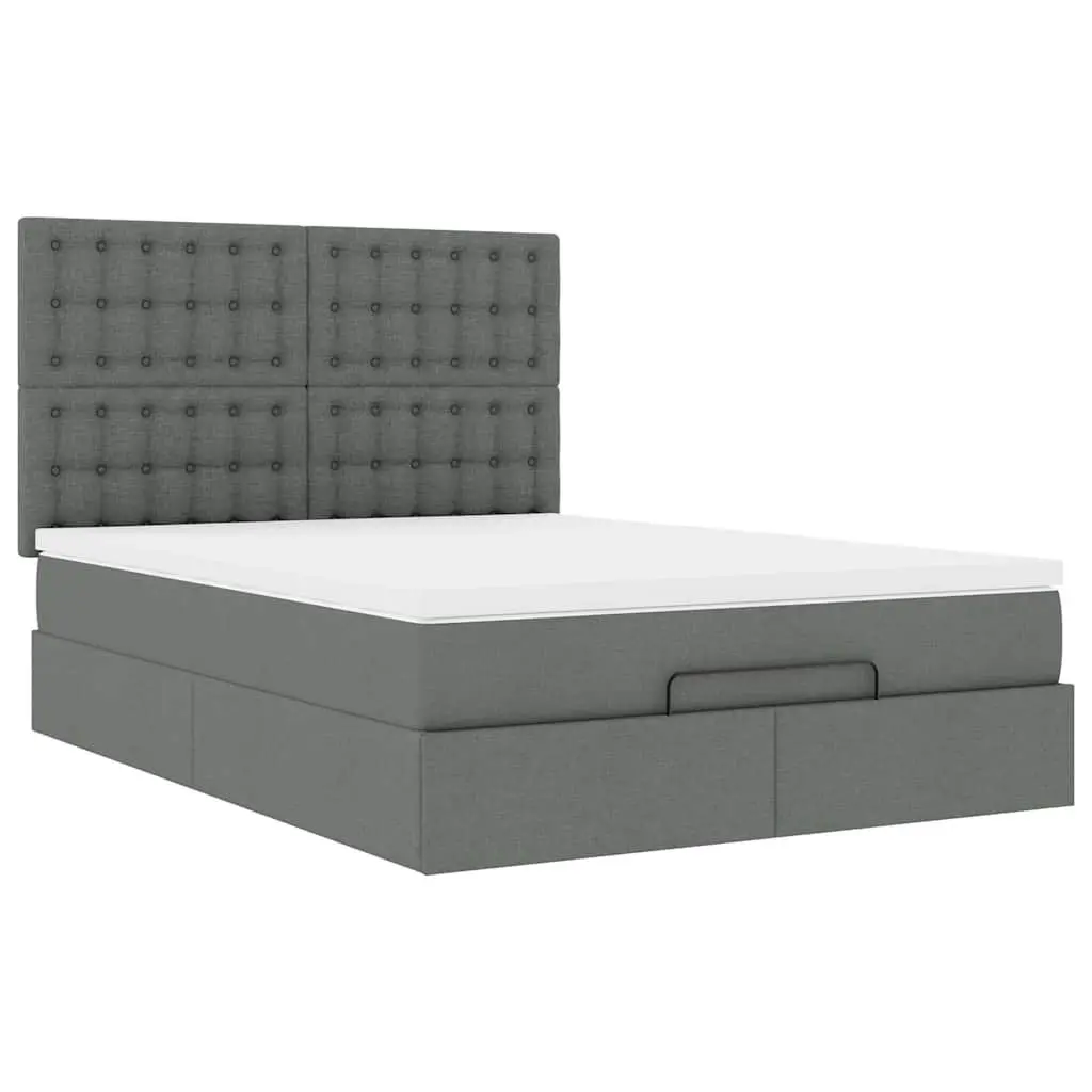 Ottoman Bed Queen Grey Fabric Pocket Spring Mattress LED Lights Storage