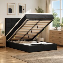 Stylish King Single Ottoman Bed with Storage and LED Lighting