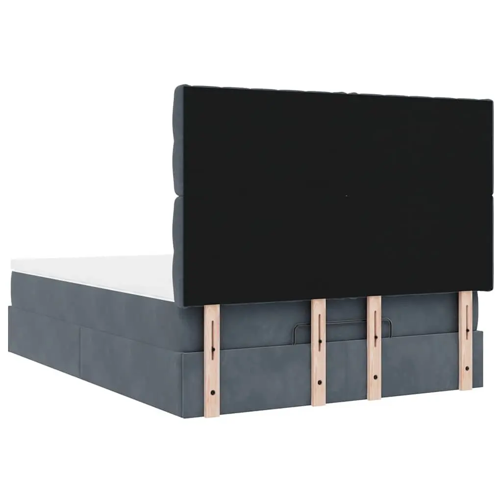 Ottoman Bed Queen Size Grey Velvet Storage Hydraulic Lift with Pocket Spring Mattress and Adjustable LED Lights