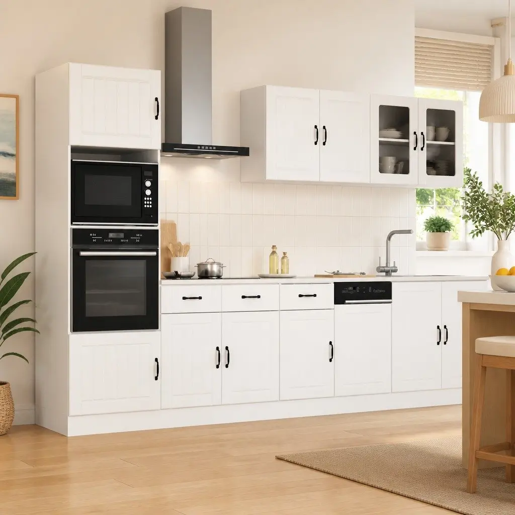 7 Piece Kitchen Cabinet Set White Engineered Wood Adjustable Feet Storage Furniture
