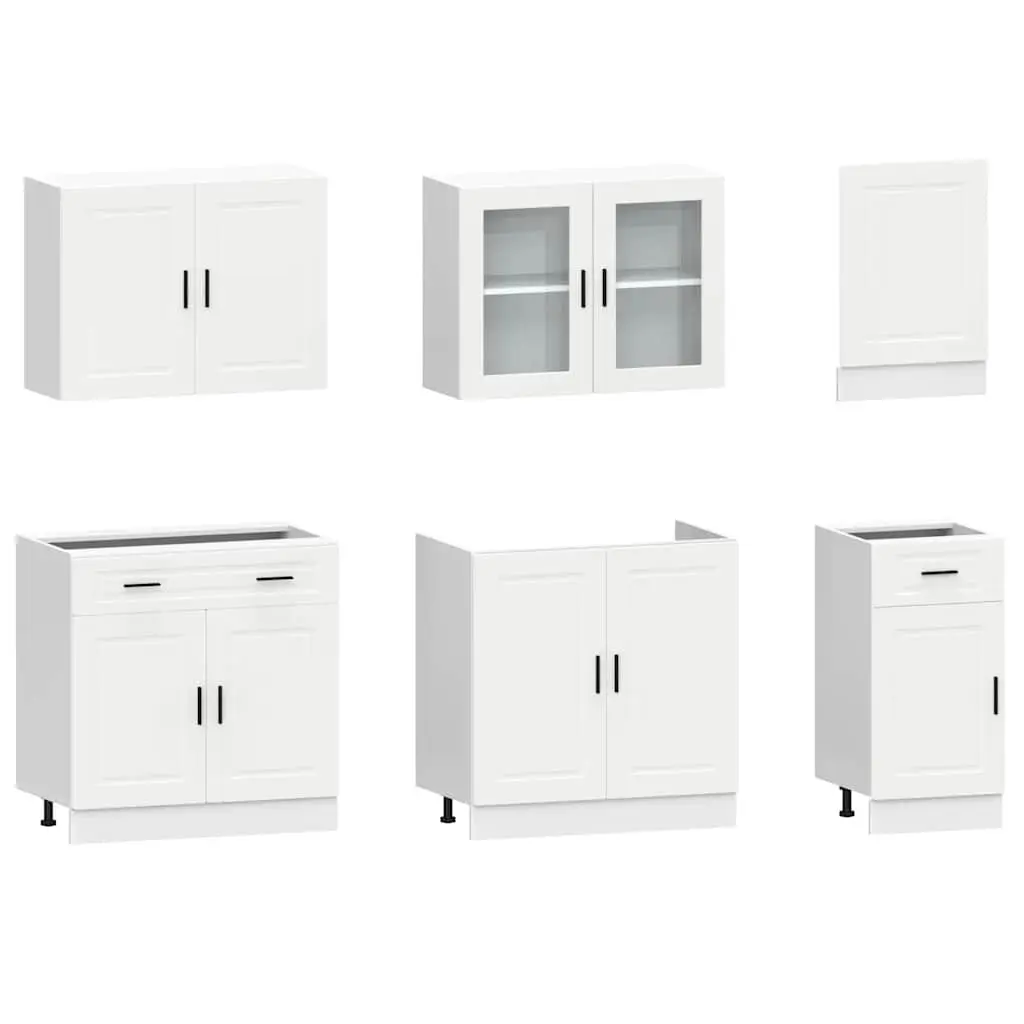 7 Piece Kitchen Cabinet Set White Engineered Wood Adjustable Feet