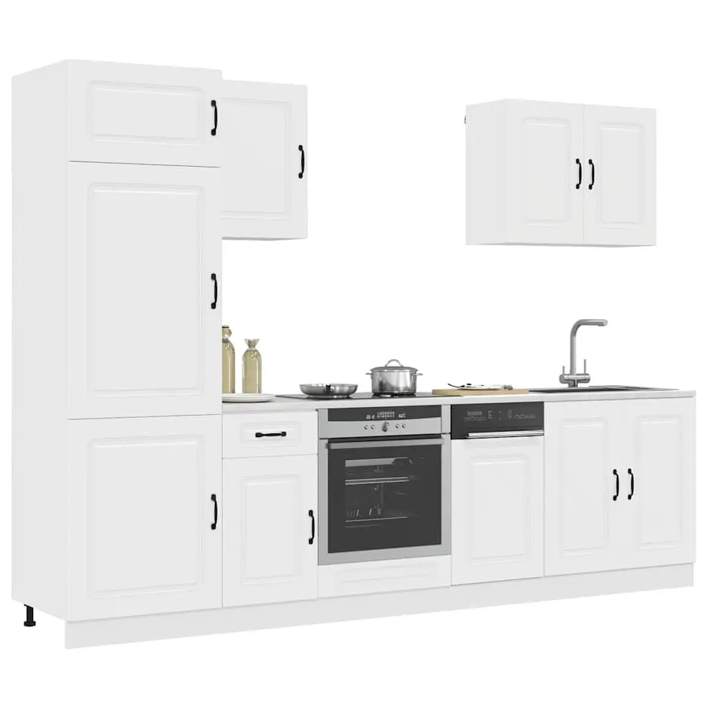 7 Piece Kitchen Cabinet Set White Engineered Wood Storage with Multiple Compartments