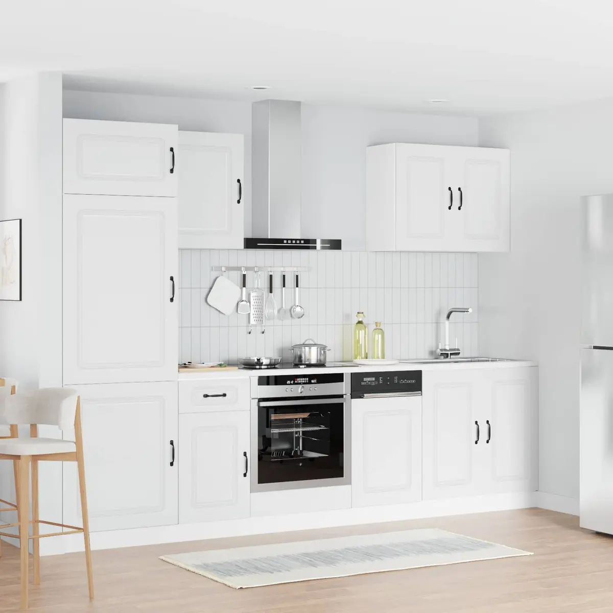 7 Piece Kitchen Cabinet Set White Engineered Wood Storage with Multiple Compartments