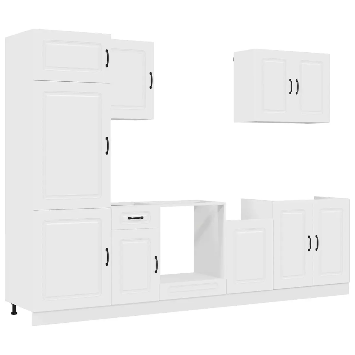 7 Piece Kitchen Cabinet Set White Engineered Wood Storage with Multiple Compartments