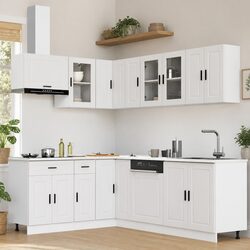 Kitchen Cabinet Set 11 Piece White Storage Engineered Wood Adjustable Feet