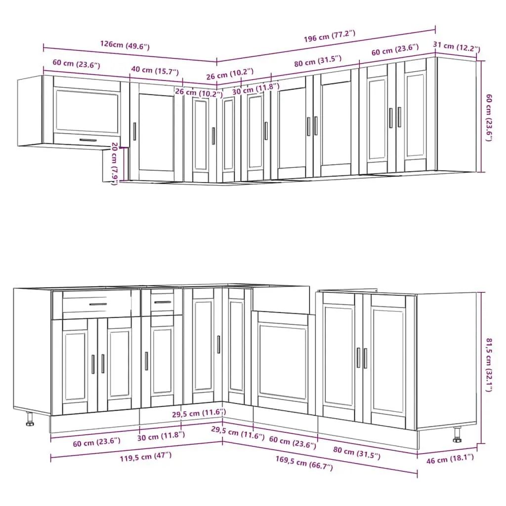 Kitchen Cabinet Set 11 Piece White Engineered Wood Storage Adjustable Feet