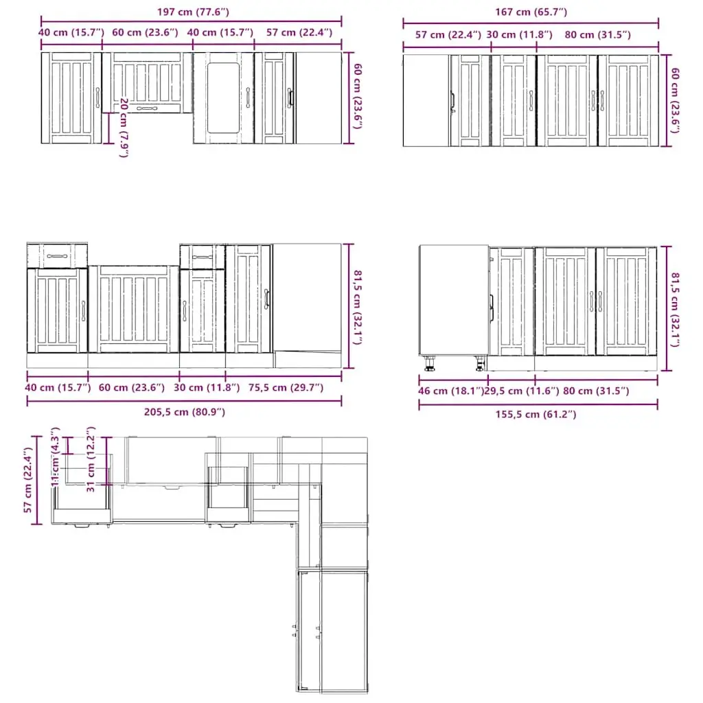 Kitchen Cabinet Set 11 Piece White Engineered Wood Storage Cupboard Furniture