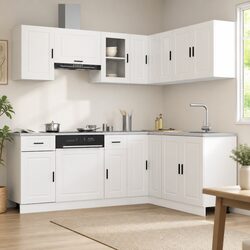11-Piece Kitchen Cabinet Set White Storage Engineered Wood Adjustable Feet