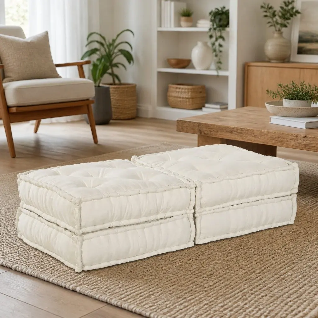 Modular Sofa Unit 2pcs Cream Fabric Breathable Upholstery Flexible Layout