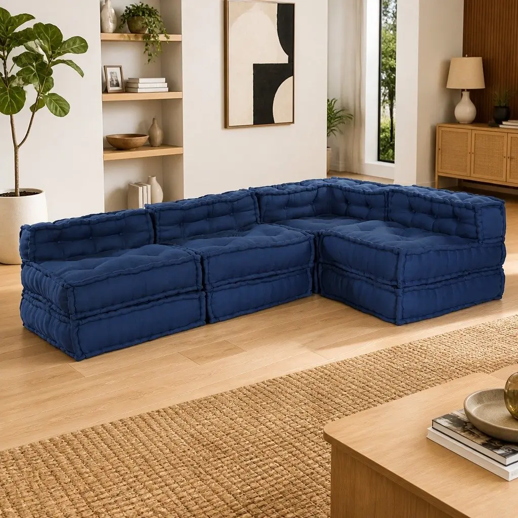 Modular Sofa Unit 210 x 140 x 56 cm Fabric Indigo Blue Indoor Outdoor Lounge