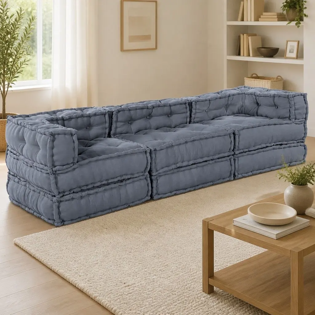 Modular Sofa Unit Grey Fabric Indoor Outdoor Corner Lounge Sectional Seating