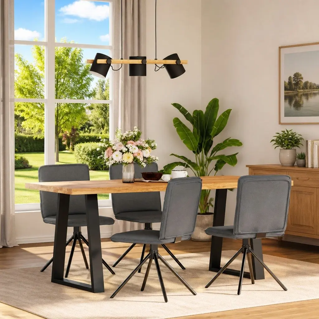 Dining Chairs 4 pcs Dark Grey Fabric Foam Padded Backrest