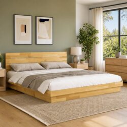 Solid Wood Bed Frame with Headboard 180x200 cm Low Platform Bedroom Furniture