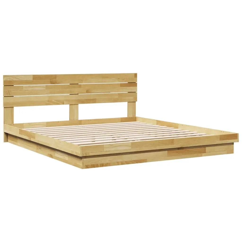 Solid Wood Bed Frame 180x200 cm Low Platform with Headboard